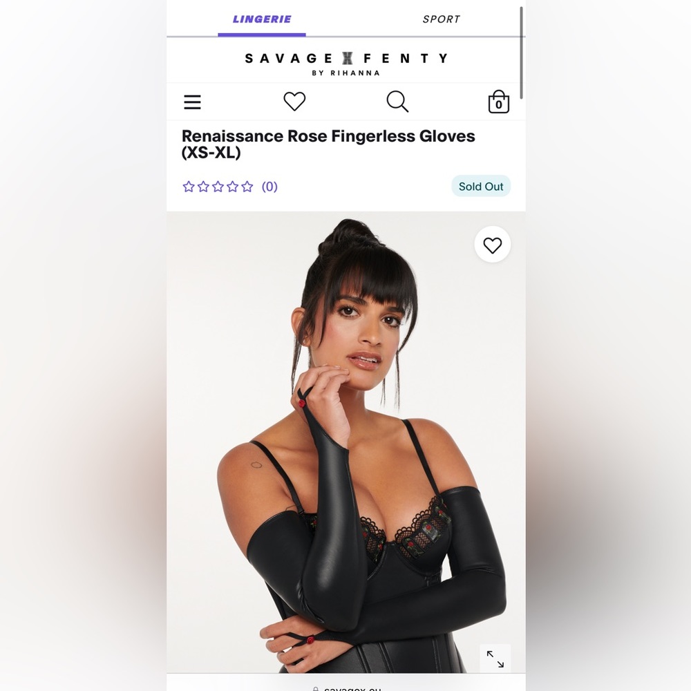 Savage X FENTY Renaissance Rose Fingerless Gloves size XL